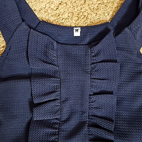 Linda Fashion Ruffle Tunic Halter Neck Dress Navy Blue Size Medium - Picture 8 of 9